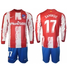 Men 2021-2022 Club Atletico Madrid home red Long Sleeve 17 Soccer Jersey