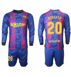 Men 2021-2022 Club Barcelona Second away blue Long Sleeve 20 Soccer Jersey