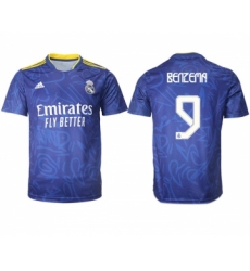 Men's Real Madrid #9 Karim Benzema 2021-22 Blue Away Soccer Jersey