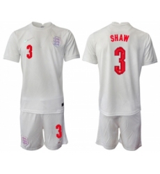 Mens England #3 Shaw White Home Soccer Jersey Suit