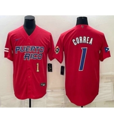 Men's Puerto Rico Baseball #1 Carlos Correa Number 2023 Red World Baseball Classic Stitched Jerseys