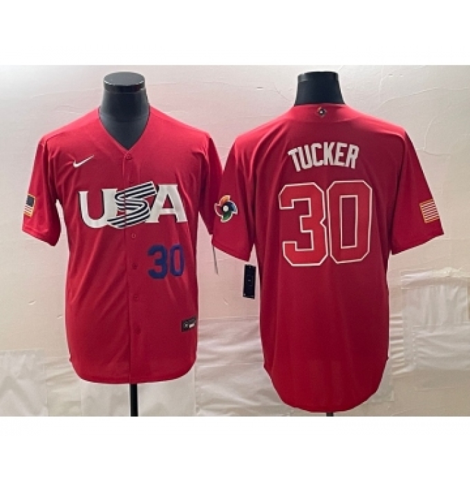 Men's USA Baseball #30 Kyle Tucker Number 2023 Red World Classic With Patch Stitched Jerseys