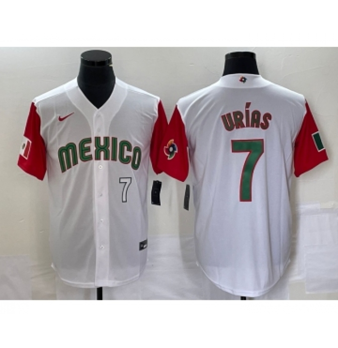 Men's Mexico Baseball #7 Julio Urias Number 2023 White Red World Classic Stitched Jersey54