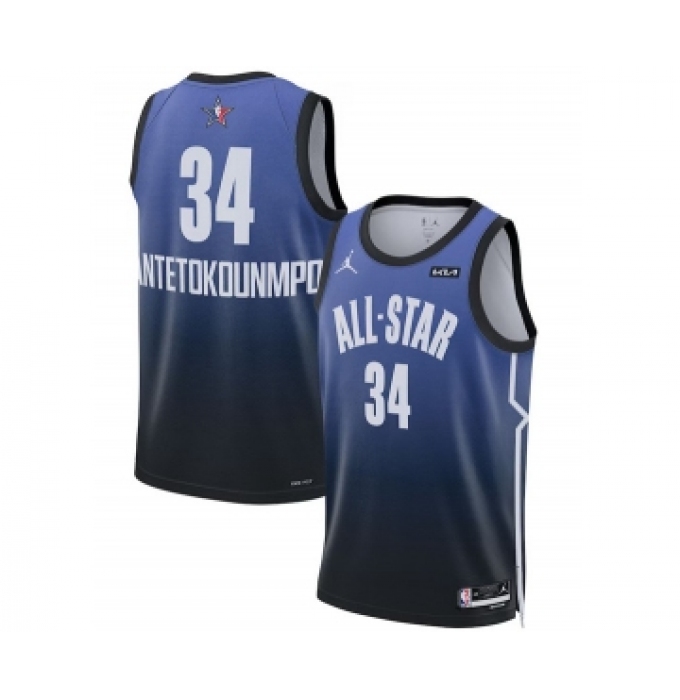 Men's 2023 All-Star #34 Giannis Antetokounmpo Blue Game Swingman Stitched Basketball Jersey
