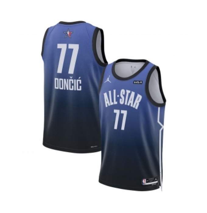 Men's 2023 All-Star #77 Luka Doncic Blue Game Swingman Stitched Basketball Jersey