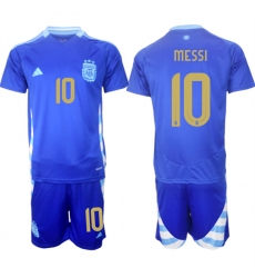 Men's Argentina #10 Lionel Messi Blue 2024-25 Away SoccerJersey Suit