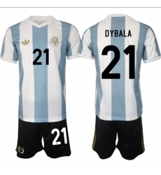 Men's Argentina #21 Dybala White Blue 2024-25 50th Anniversary Home Soccer Jersey Suit