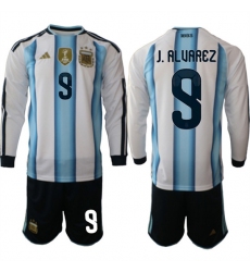 Men's Argentina #9 J.ALUAREZ Long Sleeve National Team FIFA x World Cup 2026 Home White On Field Jersey