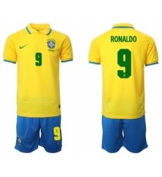 Men's Brazil #9 Ronaldo Yellow Home Soccer Jersey Suit