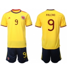 Men's Colombia #9 Falcao Yellow Home Soccer Jersey Suit