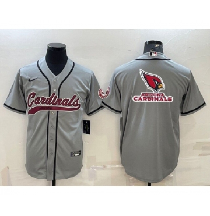Men's Arizona Cardinals Grey Team Big Logo With Patch Cool Base Stitched Baseball Jersey