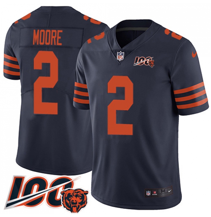 Men's Chicago Bears #2 D.J. Moore Navy Blue Alternate Stitched NFL 100th Season Vapor Limited Jersey