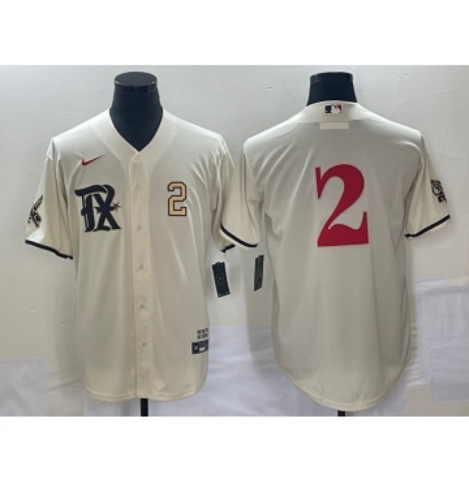 Men's Texas Rangers #2 Marcus Semien Number Cream 2023 City Connect Stitched Baseball Jersey
