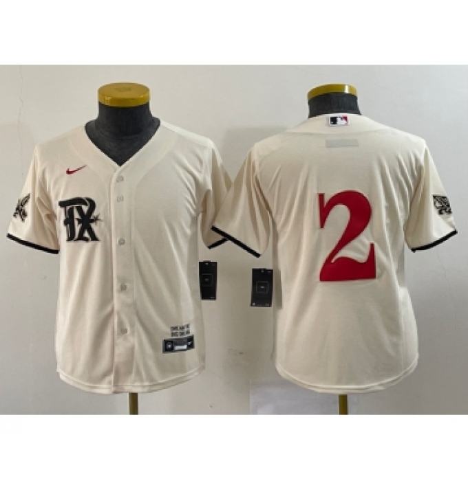 Youth Nike Texas Rangers #2 Marcus Semien Cream 2023 City Connect Stitched Baseball Jersey