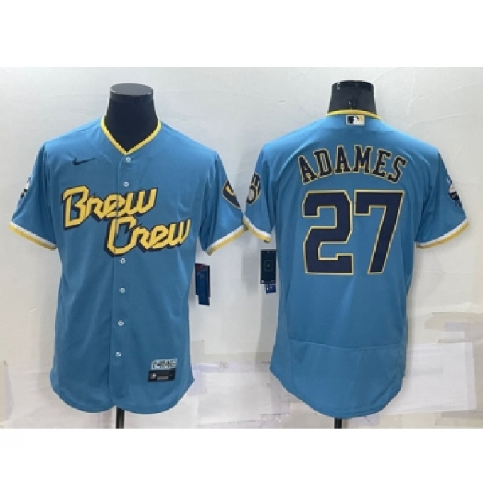 Men's Milwaukee Brewers #27 Willy Adames 2022 Powder Blue City Connect Flex Base Stitched Jersey