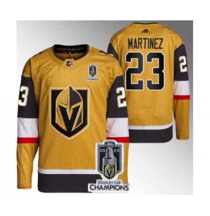 Men's Vegas Golden Knights #23 Alec Martinez Gold 2023 Stanley Cup Champions Stitched Jersey