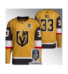 Men's Vegas Golden Knights #33 Adin Hill Gold 2023 Stanley Cup Champions Stitched Jersey