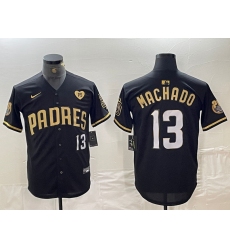 Men's San Diego Padres #13 Manny Machado Black Gold With Cool Base Stitched Baseball Jersey