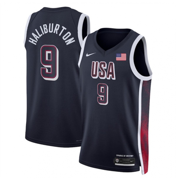 Men's USA Basketball #9 Tyrese Haliburton Navy 2024 Swingman Stitched Jersey