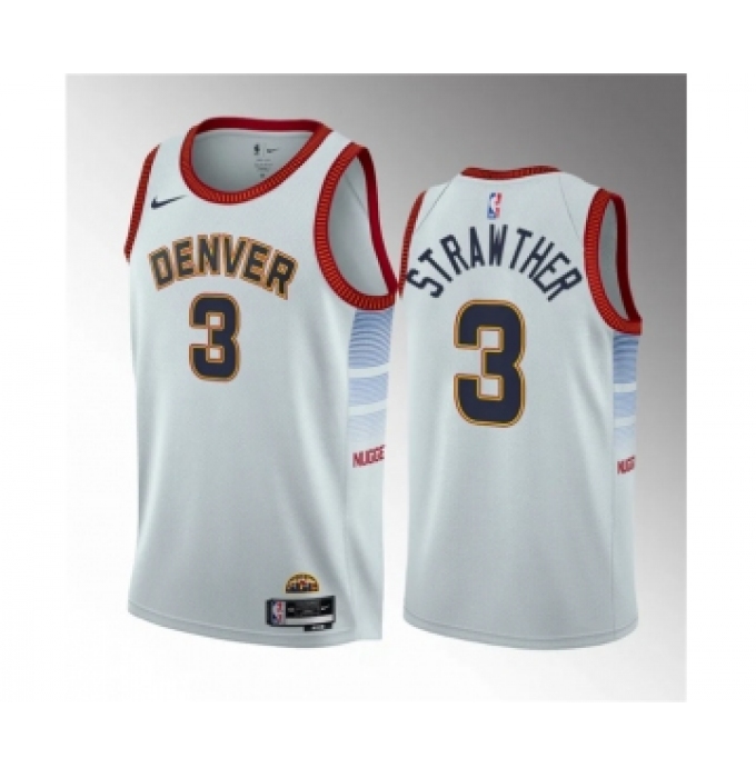 Men's Denver Nuggets #3 Julian Strawther White 2023 Draft Icon Edition Stitched Basketball Jersey
