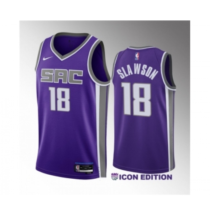 Men's Sacramento Kings #18 Jalen Slawson Purple 2023 Draft Icon Edition Stitched Jersey