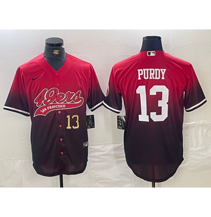 Men's San Francisco 49ers #13 Brock Purdy Number Red Black Stitched Baseball Jersey