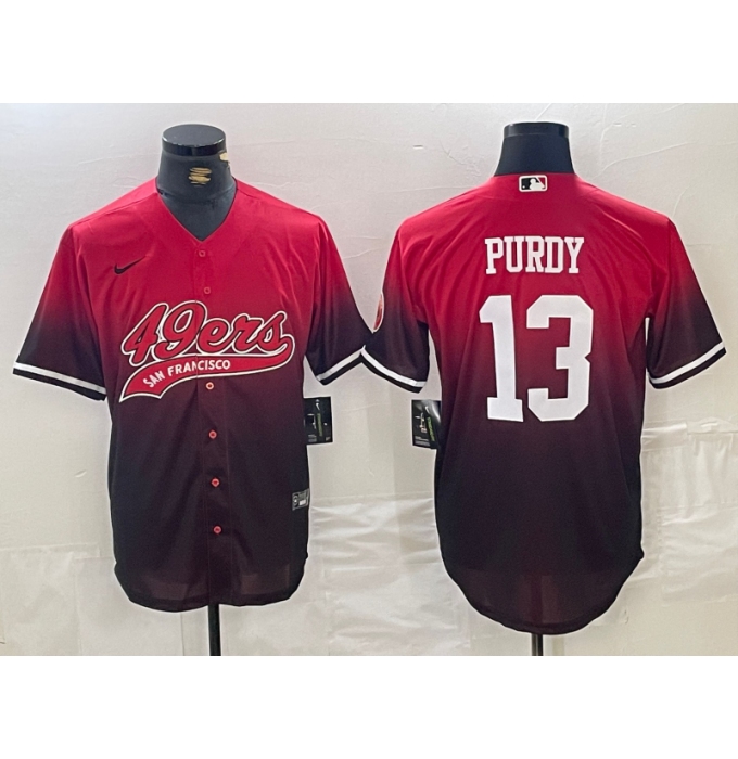 Men's San Francisco 49ers #13 Brock Purdy Red Black Stitched Baseball Jersey