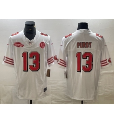 Men's San Francisco 49ers #13 Brock Purdy White 2023 FUSE NFC West Champions Throwback Stitched Jersey