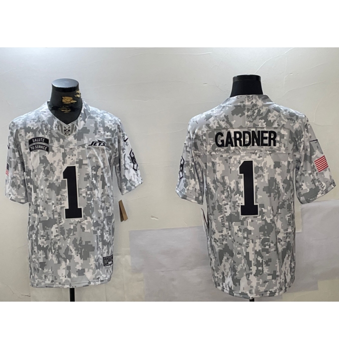 Men's New York Jets #1 Sauce Gardner Arctic Camo 2024 FUSE Salute to Service Limited Stitched Jersey