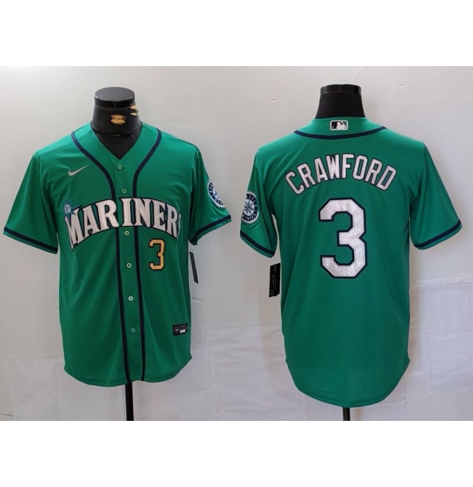 Men's Seattle Mariners #3 JP Crawford Number Teal Green Stitched Cool Base Nike Jersey