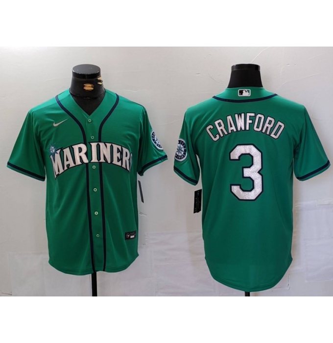 Men's Seattle Mariners #3 JP Crawford Teal Green Stitched Cool Base Nike Jersey