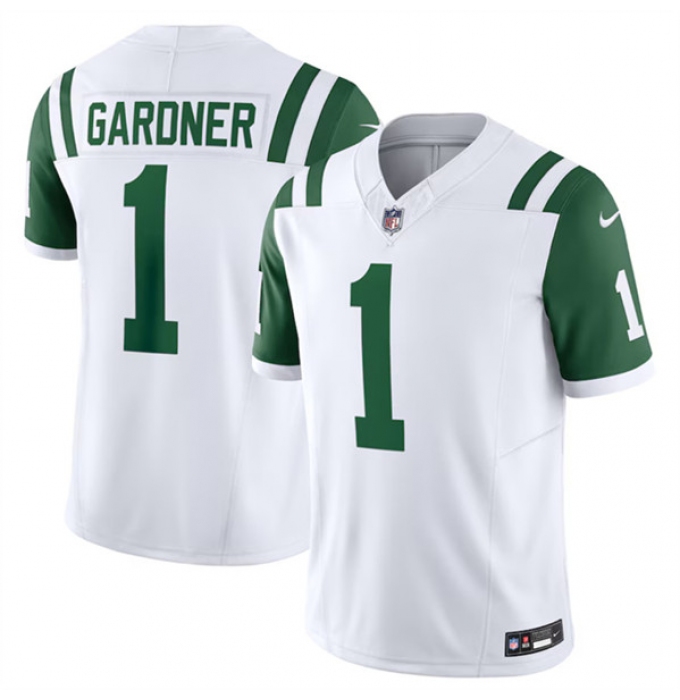 Men's New York Jets #1 Ahmad Sauce Gardner White 2024 Classic Alternate Vapor F.U.S.E. Limited Football Stitched Jersey