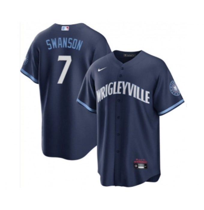 Men's Nike Chicago Cubs #7 Dansby Swanson Navy City Connect Cool Base Stitched Baseball Jersey