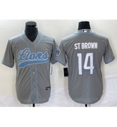 Men's Nike Detroit Lions #14 Amon Ra St Brown Grey Cool Base Stitched Baseball Jersey