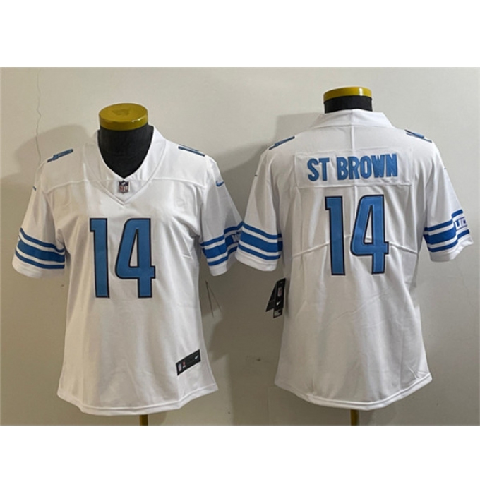 Women's Detroit Lions #14 Amon-Ra St. Brown White Vapor Limited Stitched Football Jersey