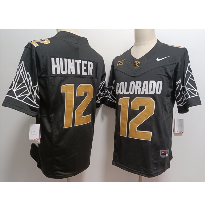 Men's Colorado Buffaloes #12 Travis Hunter Black Gold With XII Patch FUSE Vapor Stitched Jersey