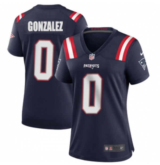 Women New England Patriots #0 Christian Gonzalez Blue Stitched Vapor Limited Jersey