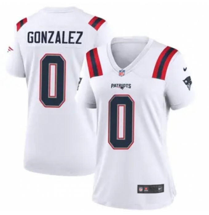 Women New England Patriots #0 Christian Gonzalez White Stitched Vapor Limited Jersey