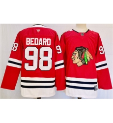 Men's Chicago Blackhawks #98 Connor Bedard Red Stitched Hockey Jersey