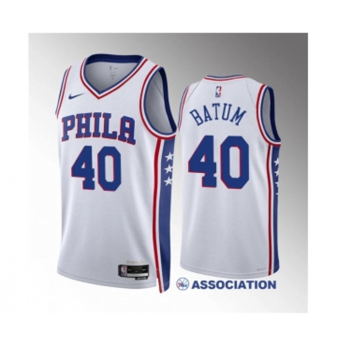 Men's Philadelphia 76ers #40 Nicolas Batum White Association Edition Stitched Jersey