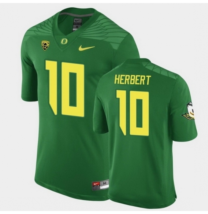 Men's Oregon Ducks Justin Herbert #10 Green Game Football Jersey
