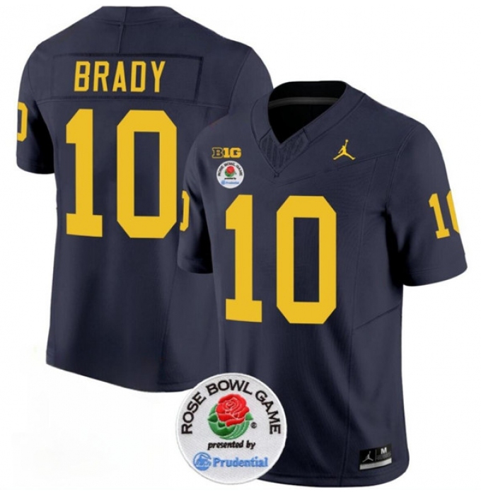 Men's Michigan Wolverines #10 Tom Brady 2023 F.U.S.E. Navy Blue Rose Bowl Stitched Jersey