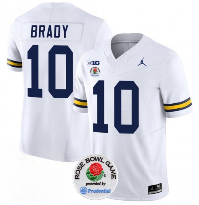 Men's Michigan Wolverines #10 Tom Brady 2023 F.U.S.E. White Rose Bowl Stitched Jersey