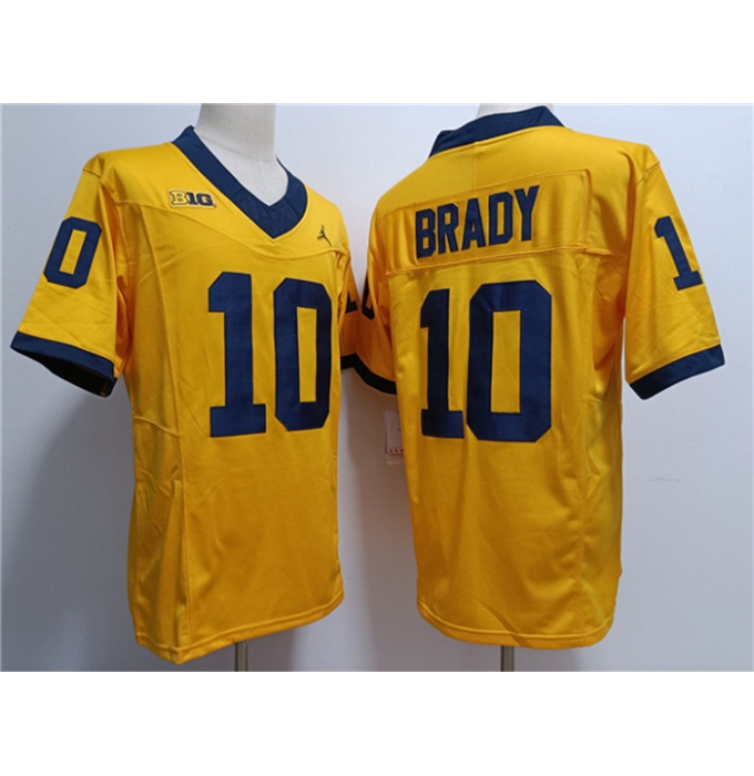 Men's Michigan Wolverines #10 Tom Brady 2023 F.U.S.E. Yellow Stitched Jersey