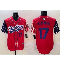 Men's Los Angeles Dodgers #17 大谷翔平 Red Limited Stitched Baseball Jersey