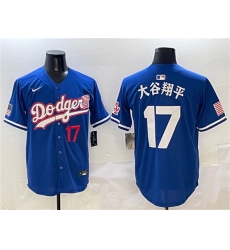 Men's Los Angeles Dodgers #17 大谷翔平 Royal With American Flag Limited Stitched Baseball Jersey