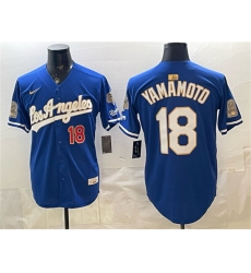 Men's Los Angeles Dodgers #18 Yoshinobu Yamamoto Royal 2026 Gold Collection 9x & B2B Champs Stitched Baseball Jersey