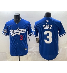 Men's Los Angeles Dodgers #3 Edwin Díaz Royal With 2025 World Series Champions Limited Stitched Baseball Jersey