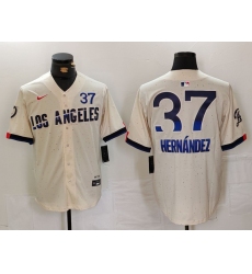 Men's Los Angeles Dodgers #37 Teoscar Hernandez Cream 2024 City Connect Limited Stitched Jersey