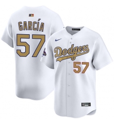 Mens Los Angeles Dodgers #57 Luis Garcia 2025 White Gold Collection Limited Jersey